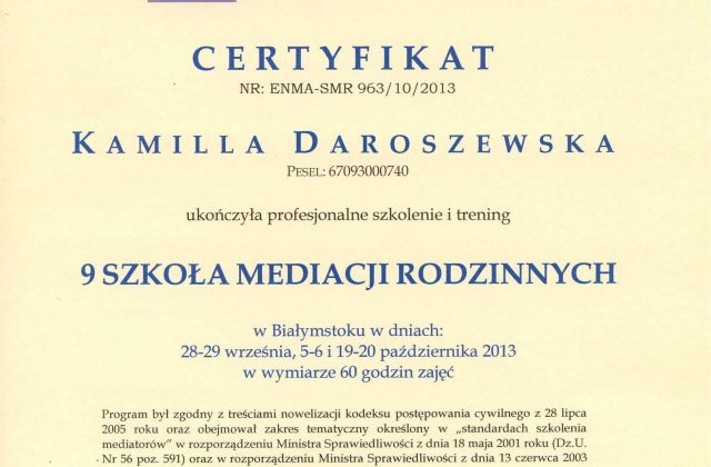 Kama Mediacje Certyfikat 01